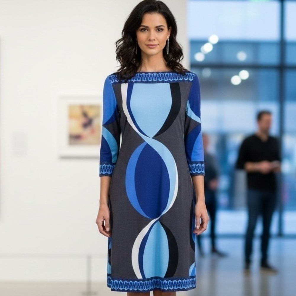 Donna Morgan Dress Womens 10‎ Graphic Arts Geometric Jersey Knit Sheath Stretch